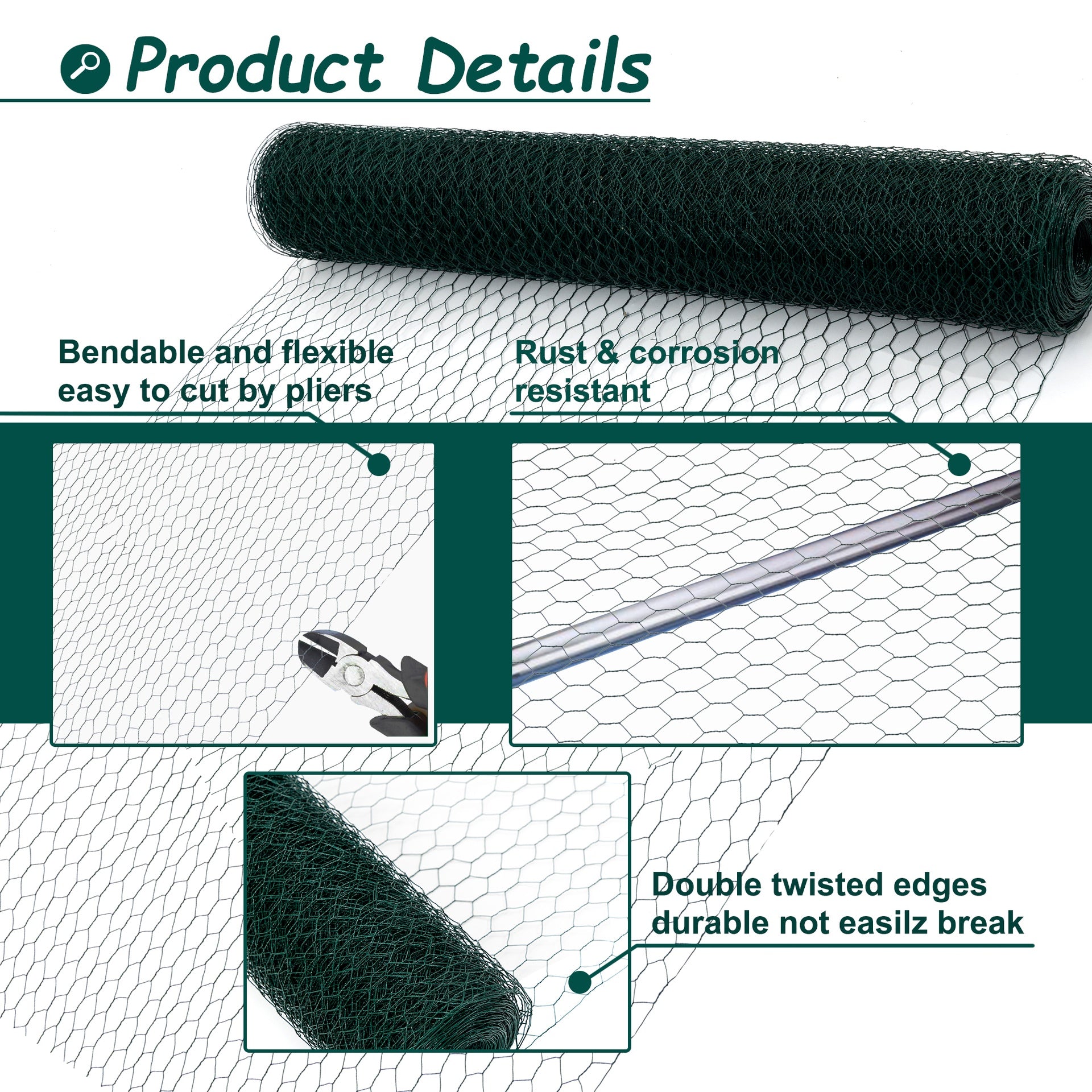 60M Large Size Galvanized Hexagonal Floral Green Chicken Wire, Outdoor Anti-Rust Chicken Wire Poultry Netting for Garden, Large Chicken Coop Wire Fencing
