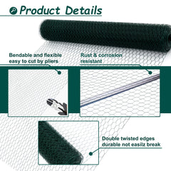 60M Large Size Galvanized Hexagonal Floral Green Chicken Wire, Outdoor Anti-Rust Chicken Wire Poultry Netting for Garden, Large Chicken Coop Wire Fencing
