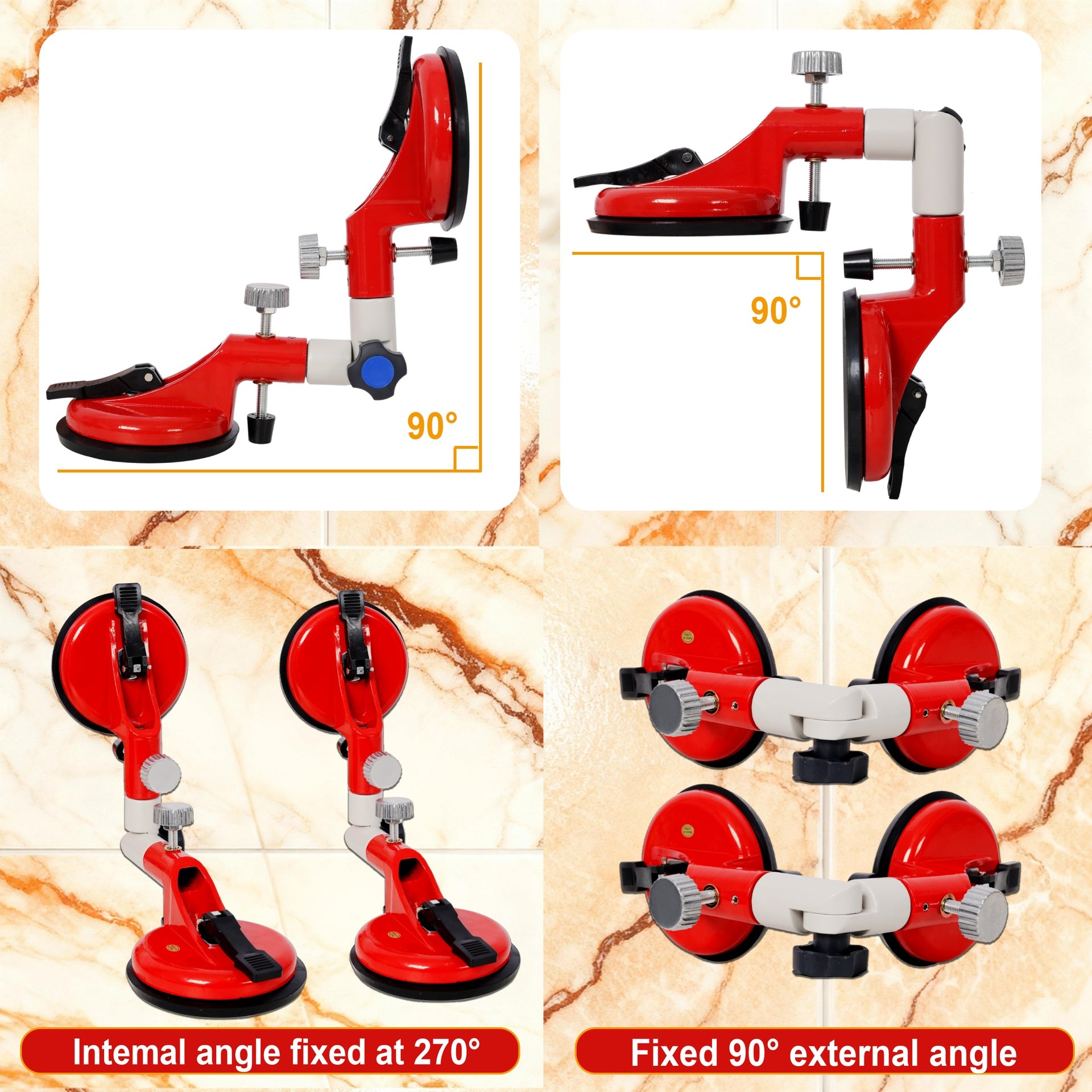 3-in-1 Adjustable angles (90-270 degrees) Suction Cup Tool for Seam Joining,fixation,and Leveling, Professional Countertop Installation Tool,red color