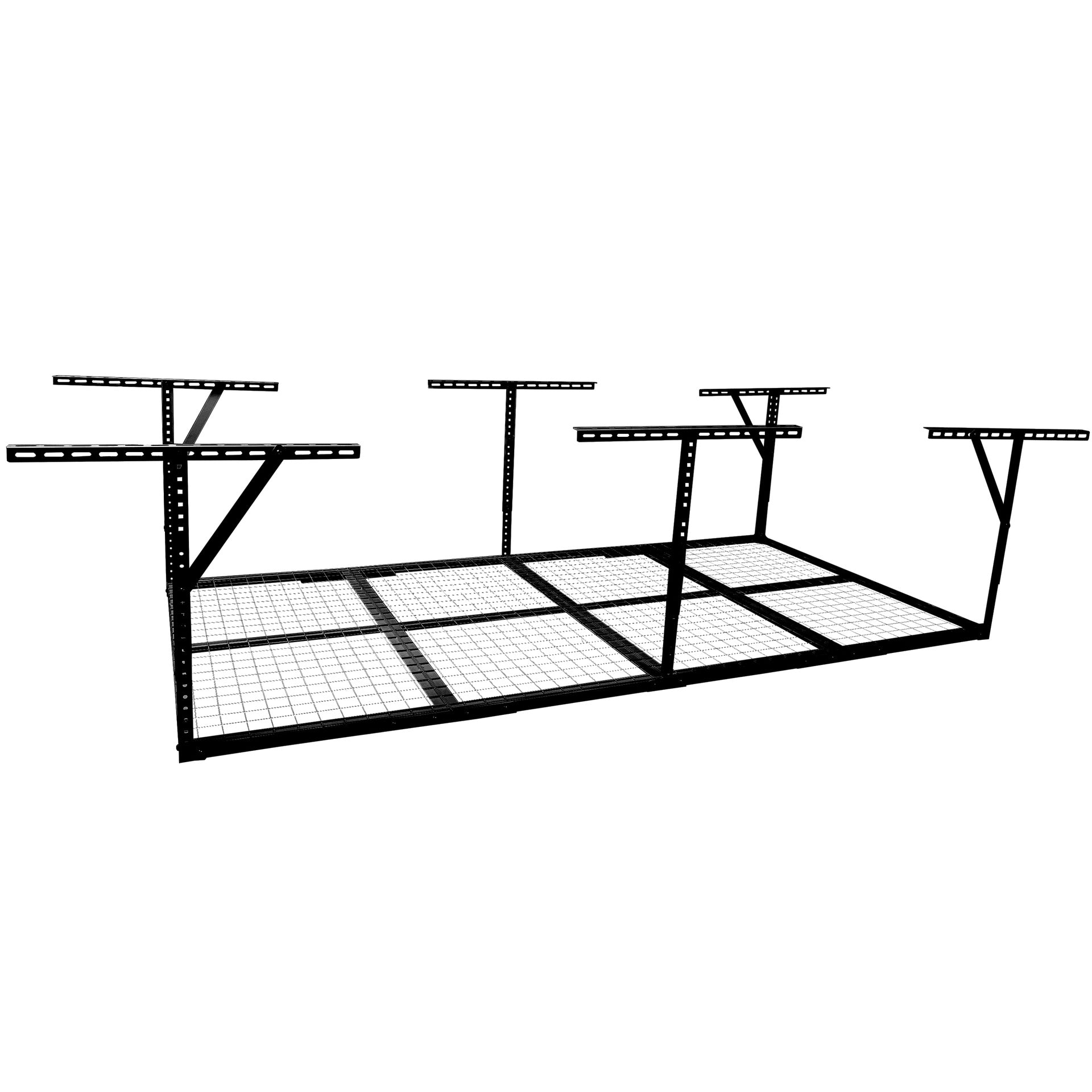4x8ft Overhead Garage Storage Rack, Heavy-Duty Metal Garage Ceiling Storage Rack, 22''-40" Adjustable Ceiling Drop-Down, 600 lb. Loading Weight Capacity, Black Color