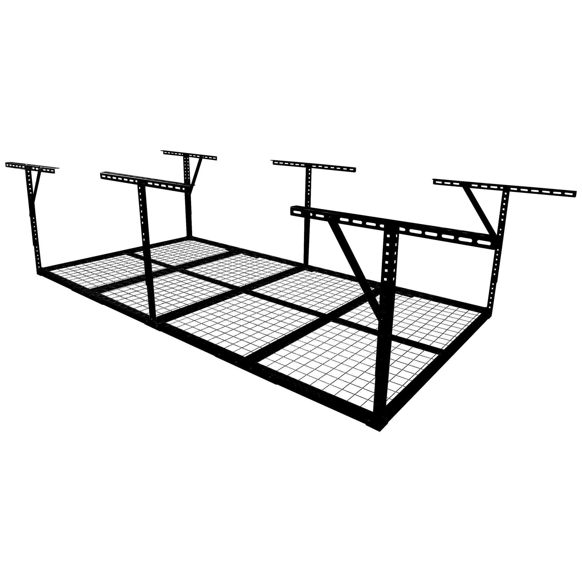 4x8ft Overhead Garage Storage Rack, Heavy-Duty Metal Garage Ceiling Storage Rack, 22''-40" Adjustable Ceiling Drop-Down, 600 lb. Loading Weight Capacity, Black Color