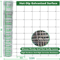 Farm Fence 4ft x 328ft 14Gauge Heavy Zinc Coating Cattle Fence,Galvanized Field Wire Fencing Deer Fence,Goat Fence,Hog Wire Fencing for Yard Livestock & Animals Protection