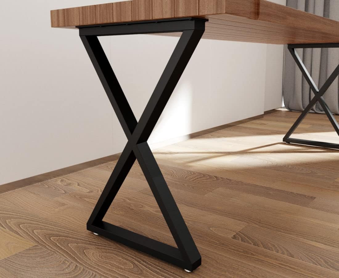 Metal Table Legs 28''x 24'' Heavy-Duty Desk Legs Industrial Furniture Legs for Dinning Table, Computer Table, Office Table (2Pcs)-Black