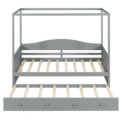 Twin Size Canopy Day Bed with twin size Trundle, Gray