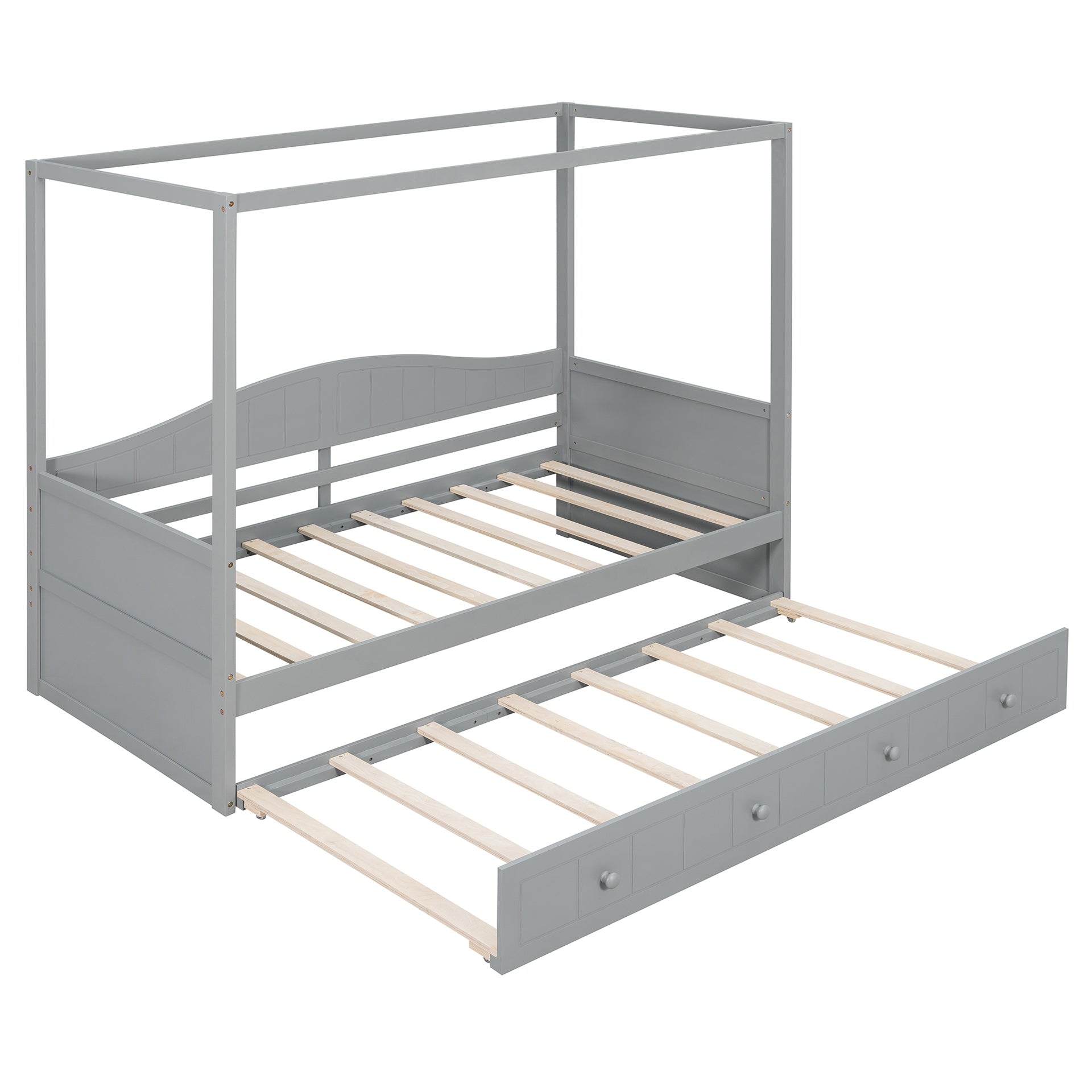 Twin Size Canopy Day Bed with twin size Trundle, Gray