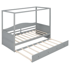 Twin Size Canopy Day Bed with twin size Trundle, Gray