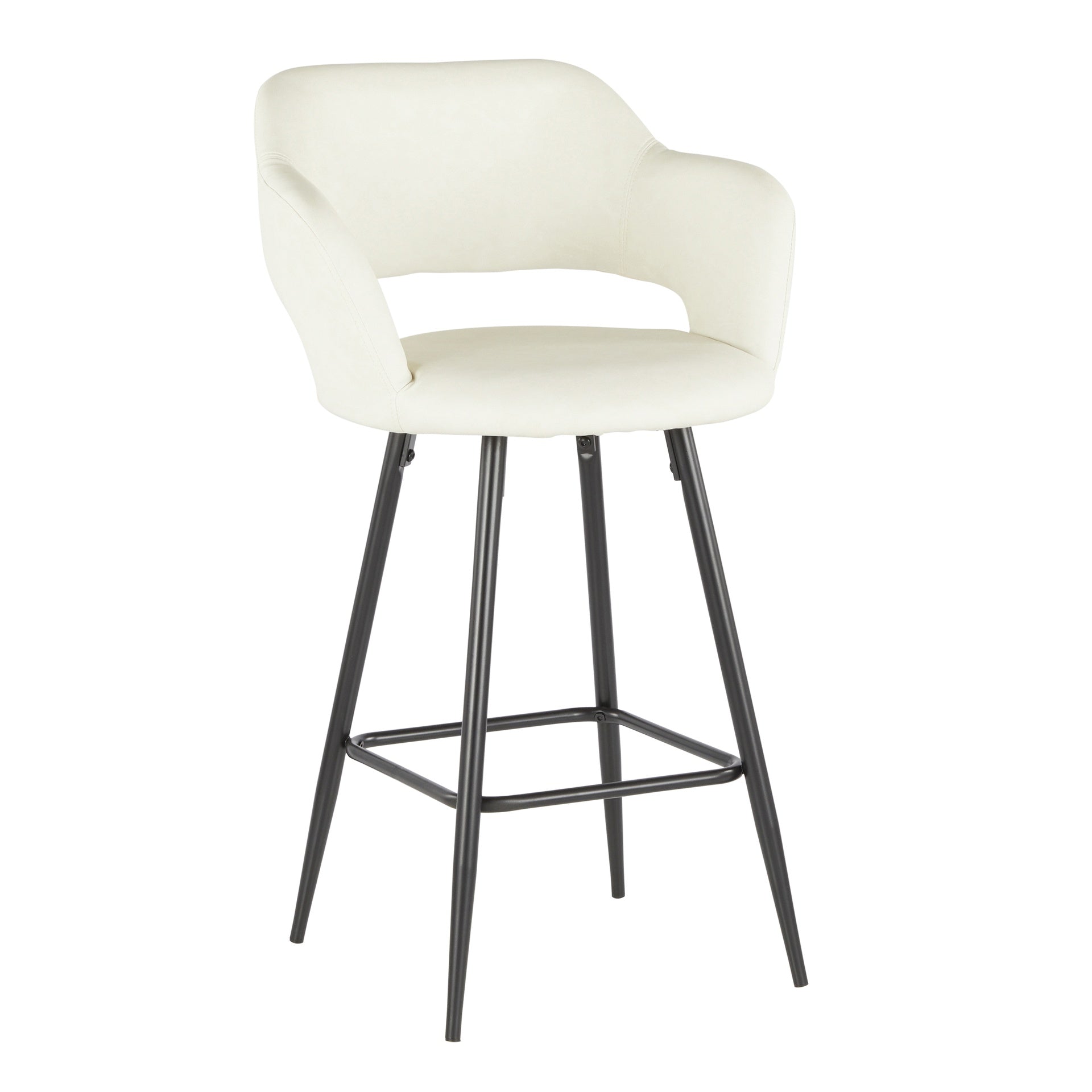 Margarite Contemporary Counter Stool in Black Metal and Cream Faux Leather by LumiSource - Set of 2