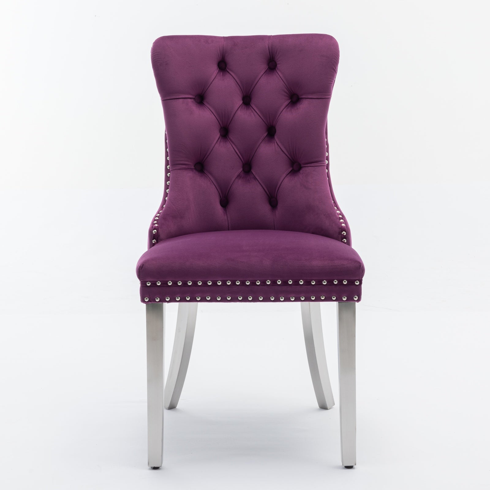 Nikki Collection Modern, High-end Tufted Solid Wood Contemporary Velvet Upholstered Dining Chair with Chrome Stainless Steel Plating Legs,Nailhead Trim,Set of 2,Purple and Chrome, SW1701PP