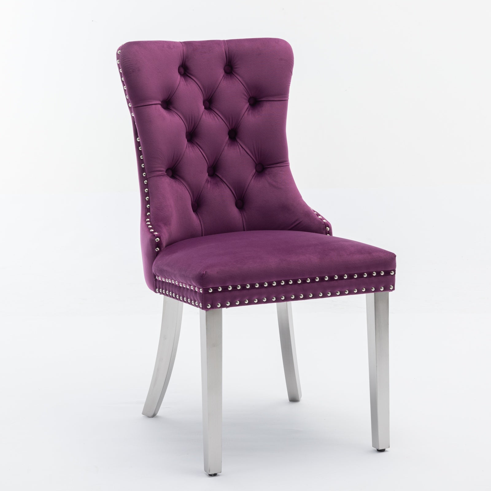 Nikki Collection Modern, High-end Tufted Solid Wood Contemporary Velvet Upholstered Dining Chair with Chrome Stainless Steel Plating Legs,Nailhead Trim,Set of 2,Purple and Chrome, SW1701PP