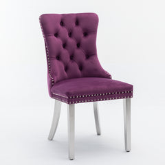 Nikki Collection Modern, High-end Tufted Solid Wood Contemporary Velvet Upholstered Dining Chair with Chrome Stainless Steel Plating Legs,Nailhead Trim,Set of 2,Purple and Chrome, SW1701PP