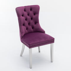Nikki Collection Modern, High-end Tufted Solid Wood Contemporary Velvet Upholstered Dining Chair with Chrome Stainless Steel Plating Legs,Nailhead Trim,Set of 2,Purple and Chrome, SW1701PP