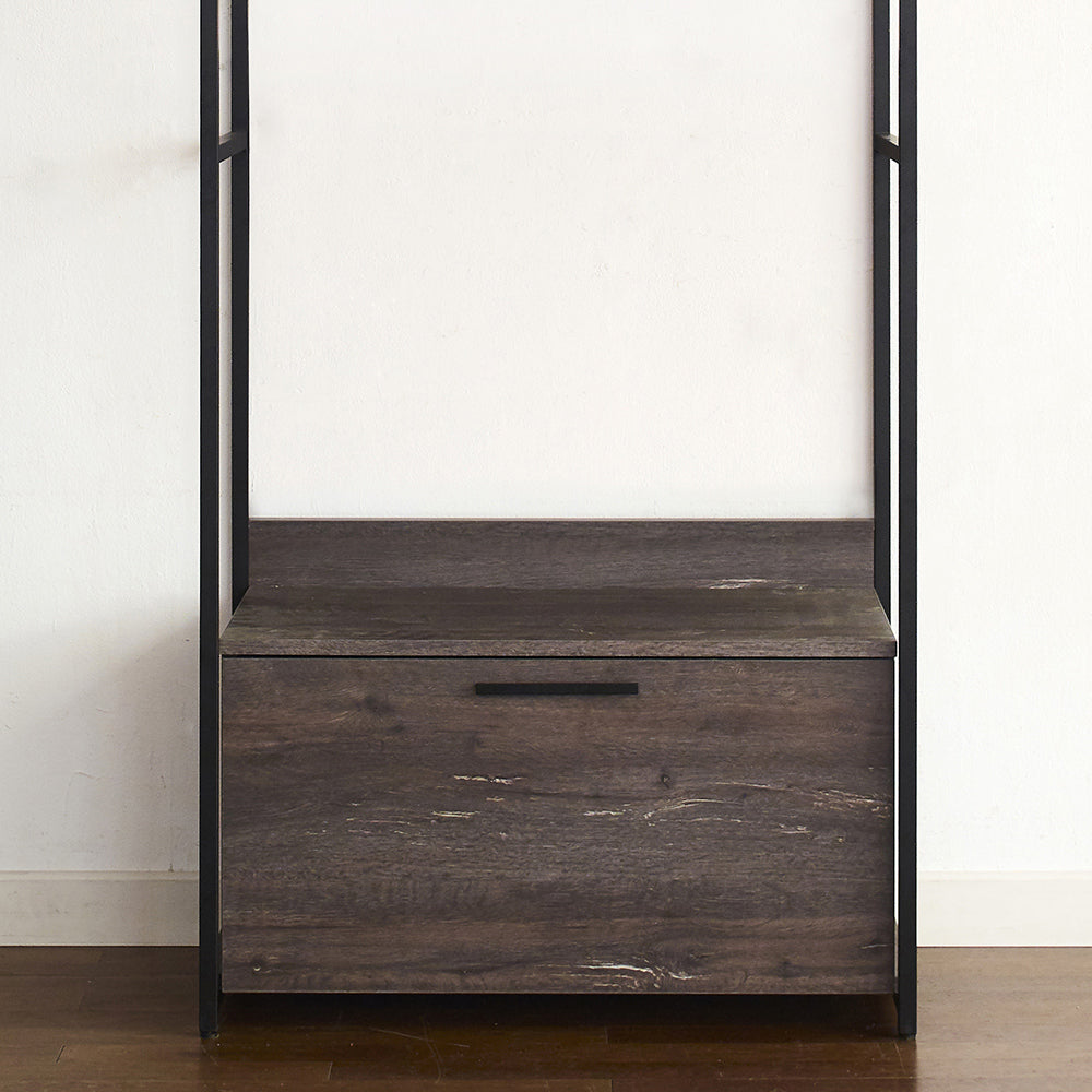 Monica Wood and Metal Walk-in Closet with One Drawer in Rustic Gray