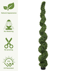 7FT Spiral Topiary Trees Artificial Outdoor Faux Boxwood Plants Large Twisted Green Potted Trees with Light Green Leaves for Garden Front Porch Patio Planter Decoration, 1pc/set