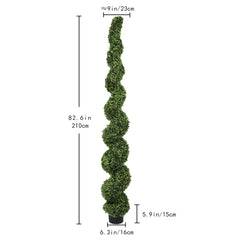 7FT Spiral Topiary Trees Artificial Outdoor Faux Boxwood Plants Large Twisted Green Potted Trees with Light Green Leaves for Garden Front Porch Patio Planter Decoration, 1pc/set