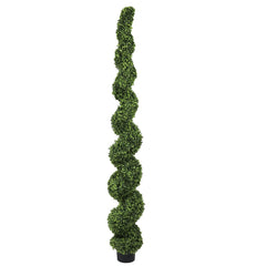 7FT Spiral Topiary Trees Artificial Outdoor Faux Boxwood Plants Large Twisted Green Potted Trees with Light Green Leaves for Garden Front Porch Patio Planter Decoration, 1pc/set