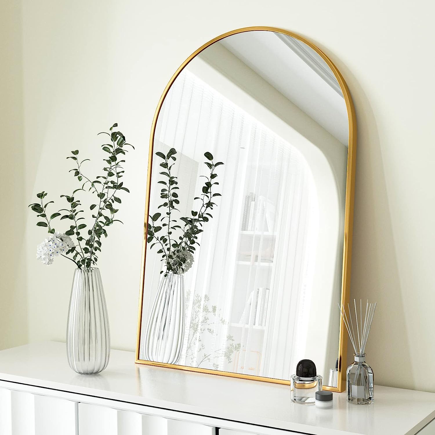 20x30 Inch Gold Metal Framed Arched Bathrrom Mirror for Wall.(W2203134108)