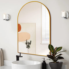 20x30 Inch Gold Metal Framed Arched Bathrrom Mirror for Wall.(W2203134108)