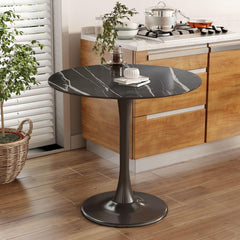 Round Table, Modern Dining Table, Dining Table, MDF Top and Steel Base Tulip Round Kitchen Table, Kitchen Table, Mid Century Coffee Table for Living Room 24 Inch, Oval Dining Table