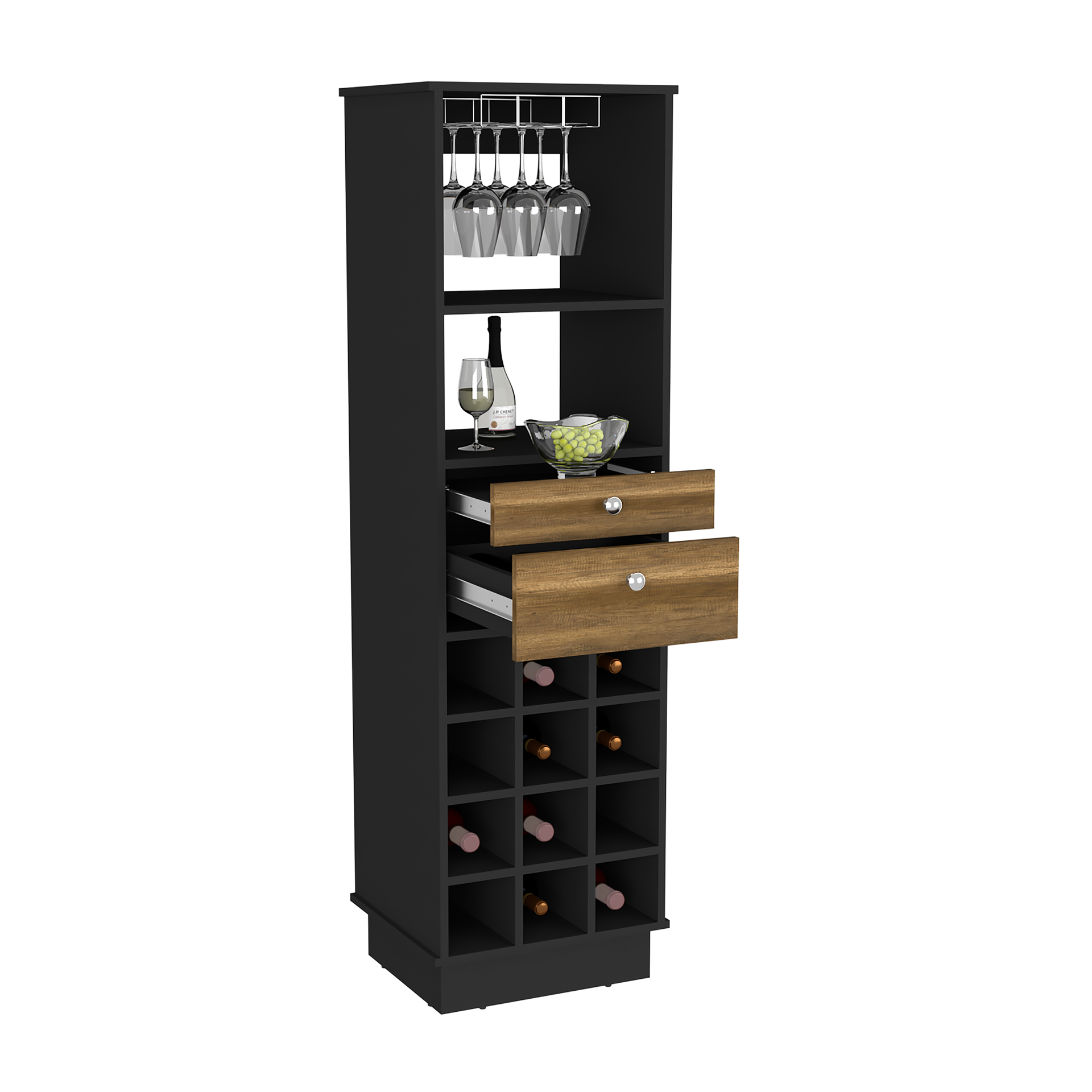 Bar Cabinet Bureck, Living Room, Black / Walnut