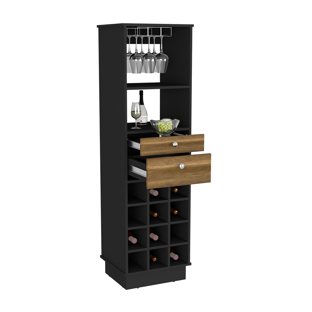 Bar Cabinet Bureck, Living Room, Black / Walnut