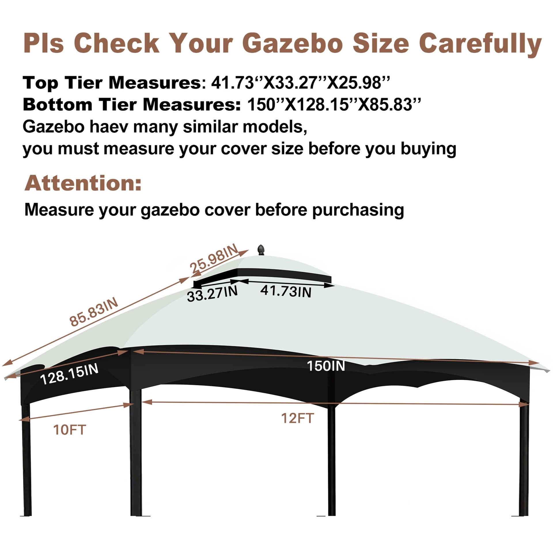 Replacement Canopy Top for Lowe's Allen Roth Heavy Duty Gazebo Roof Gazebo Top with Air Vent 10X12 Gazebo CoverReplacement Top Only (White)
