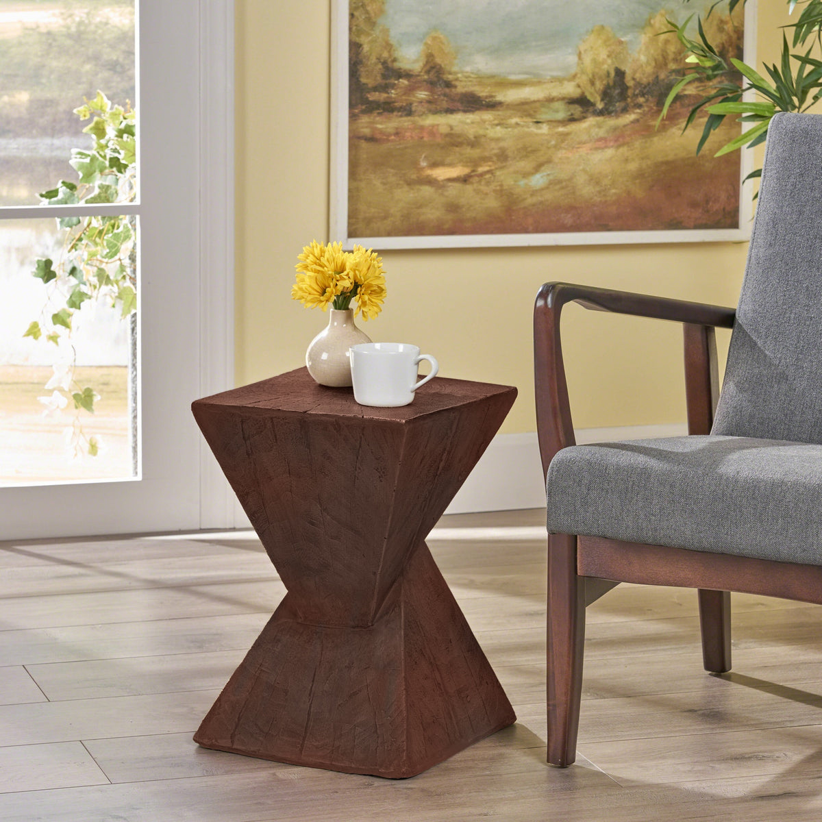 TESS Modern Side Table – Stylish Cent Table Compatible with Living Room, Bedroom, or Office – Versatile Home Furniture with Design and Sturdy Construction,Dark Brown Color