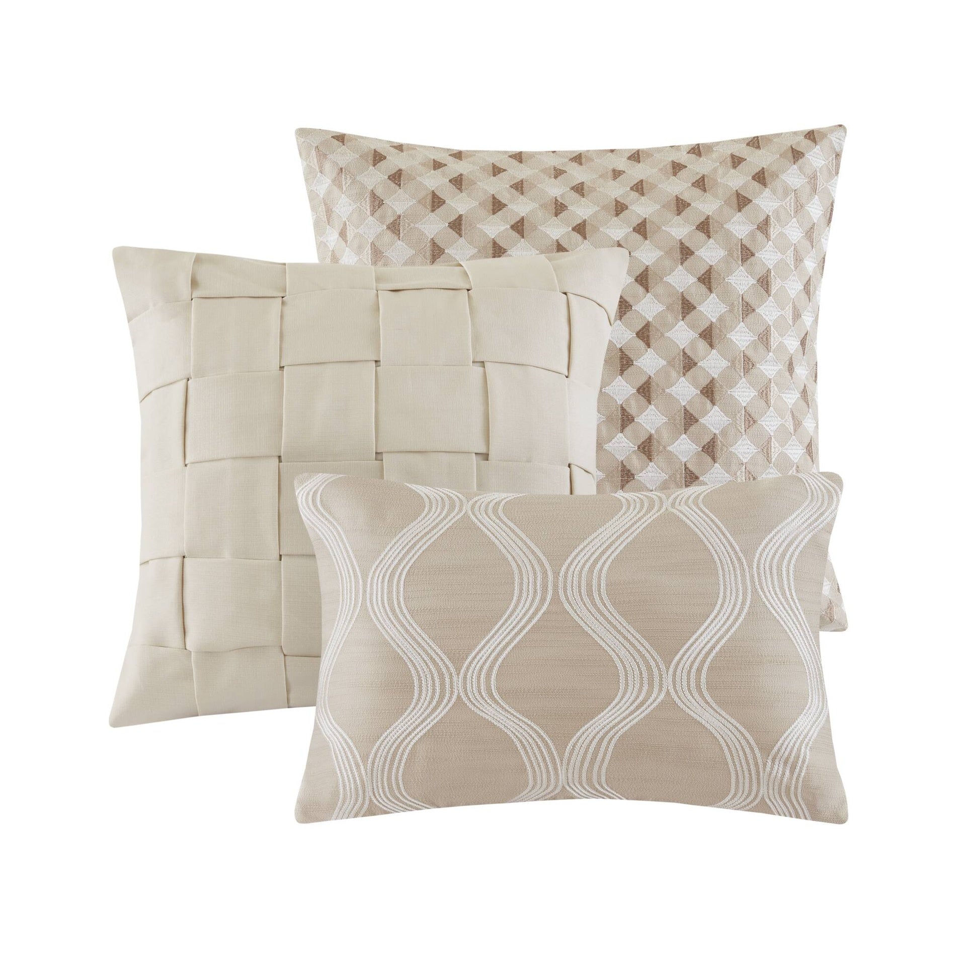 8-Piece Queen Abstract Comforter Set, Tan+Ivory
