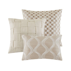 8-Piece Queen Abstract Comforter Set, Tan+Ivory