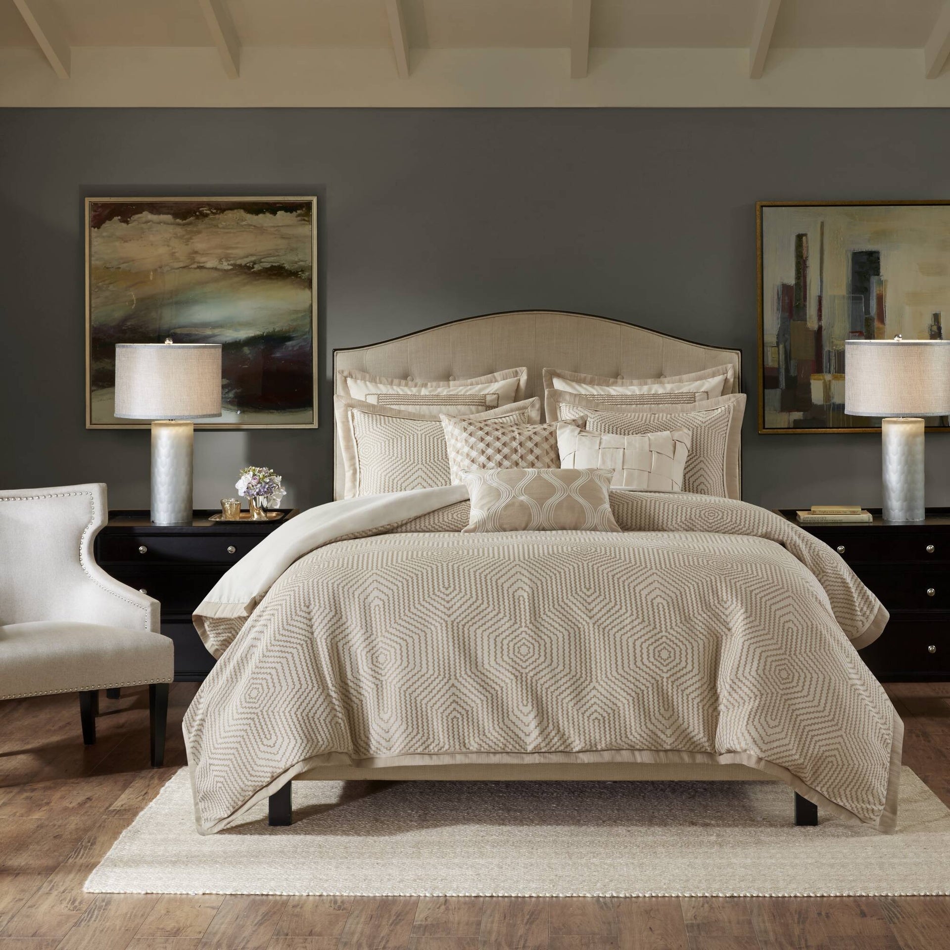 8-Piece Queen Abstract Comforter Set, Tan+Ivory