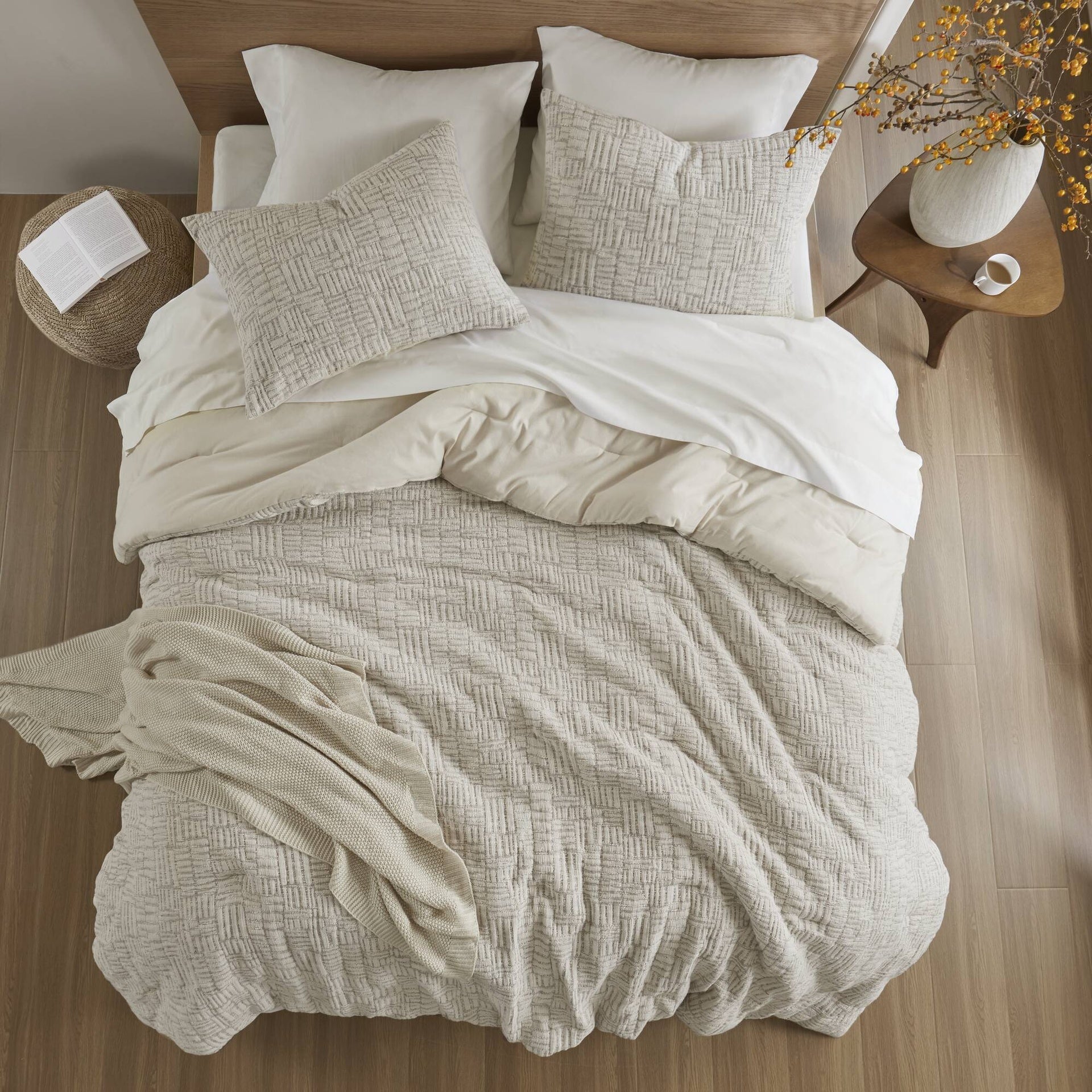 3 Piece Oversized Cotton Matelasse Comforter Set-Full/Queen