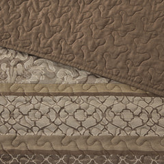 5 Piece Reversible Jacquard Bedspread Set Brown/Gold Queen