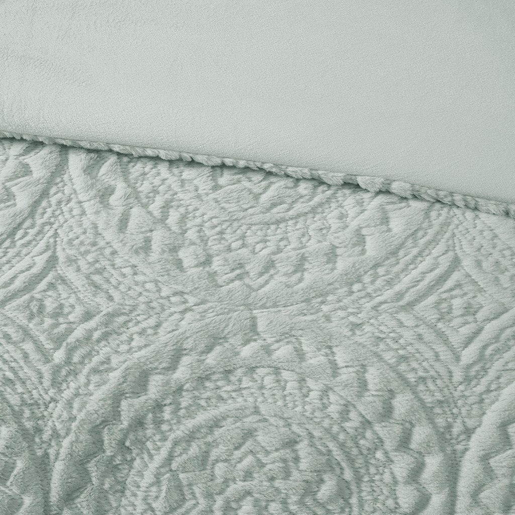 King/Cal King Embroidered Medallion Faux Fur Ultra Plush Comforter Mini Set