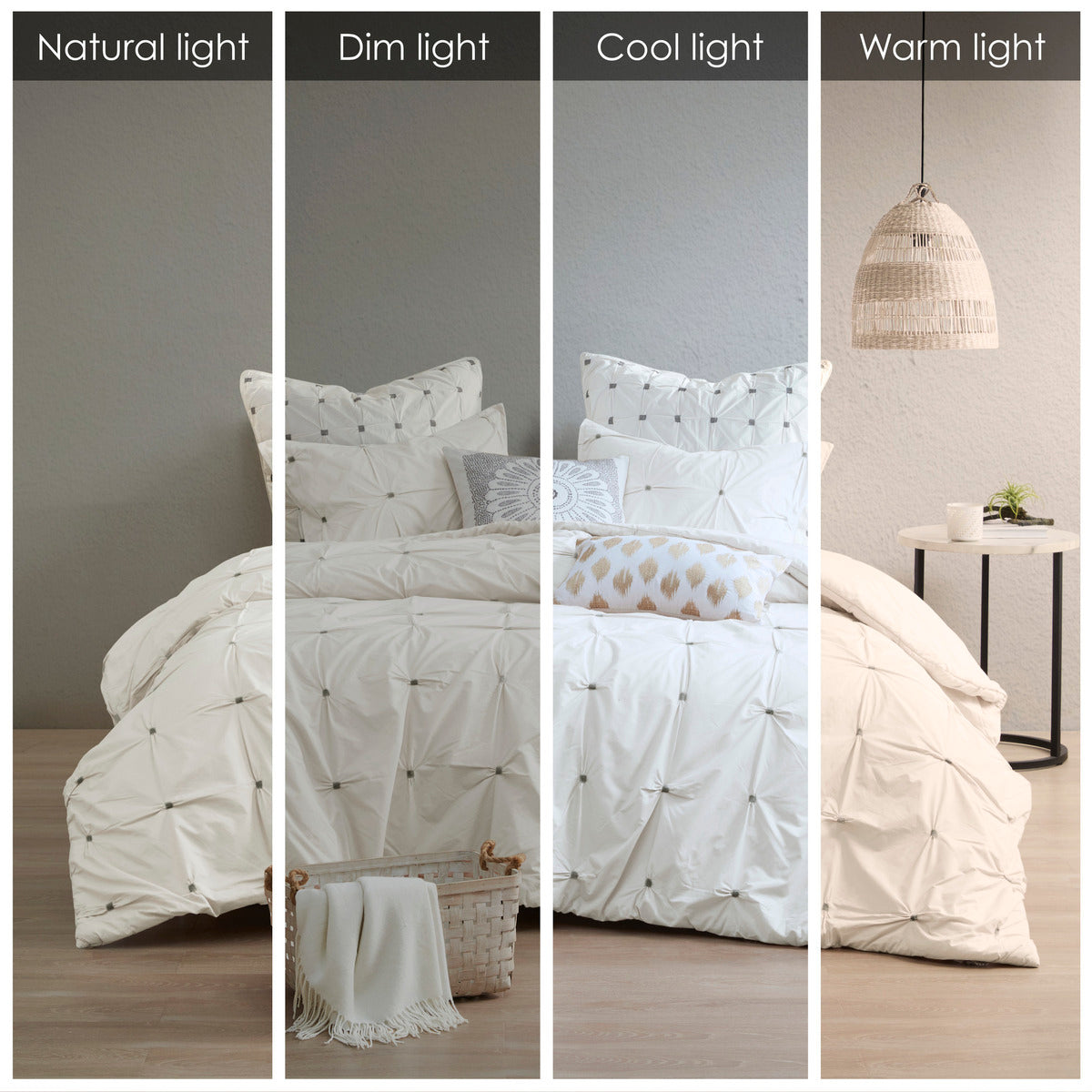 King/Cal King 3 Piece Elastic Embroidered Cotton Duvet Cover Set