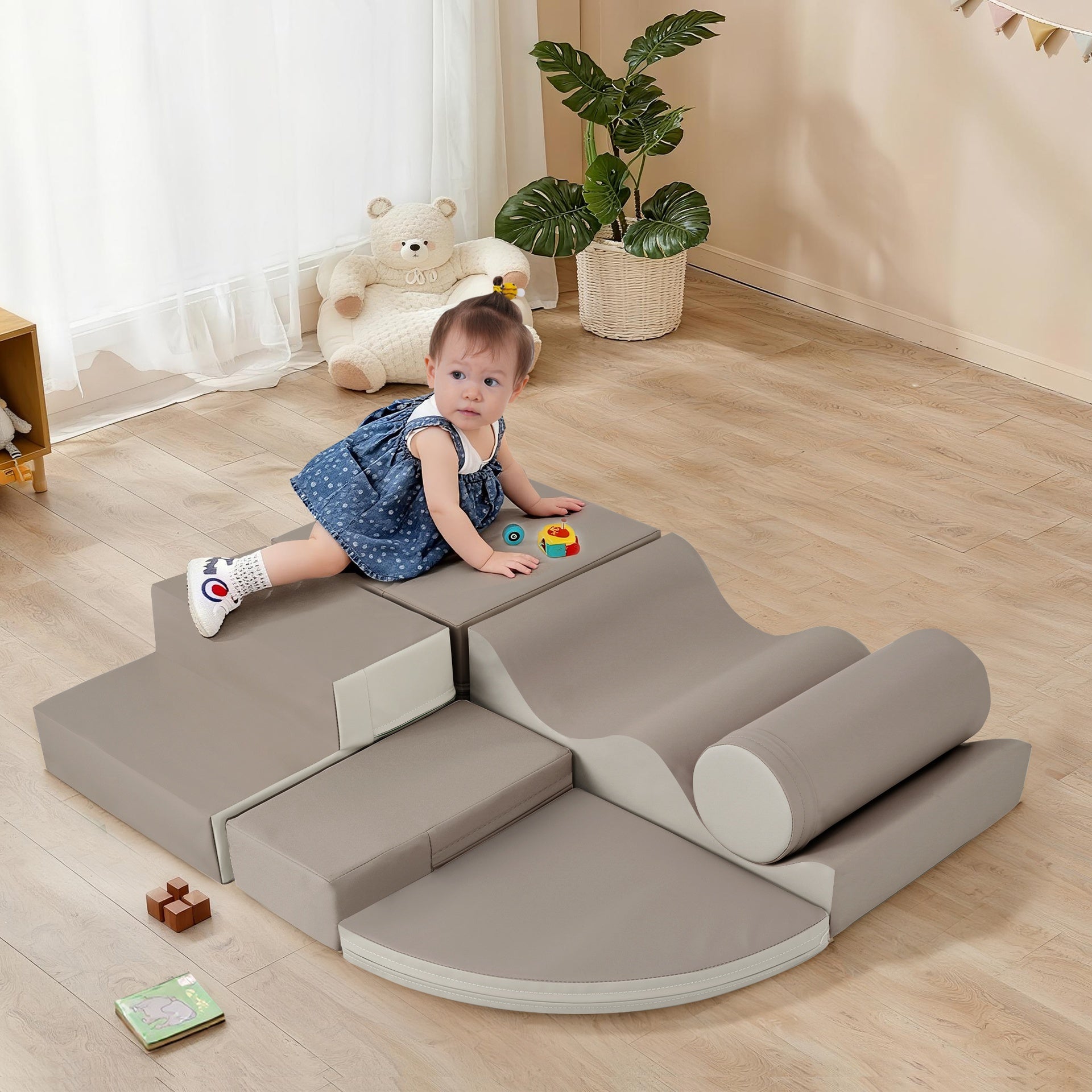 Soft Climb and Crawl Foam Playset 6 in 1, Soft Play Equipment Climb and Crawl Playground for Kids,Kids Crawling and Climbing Indoor Active Play Structure