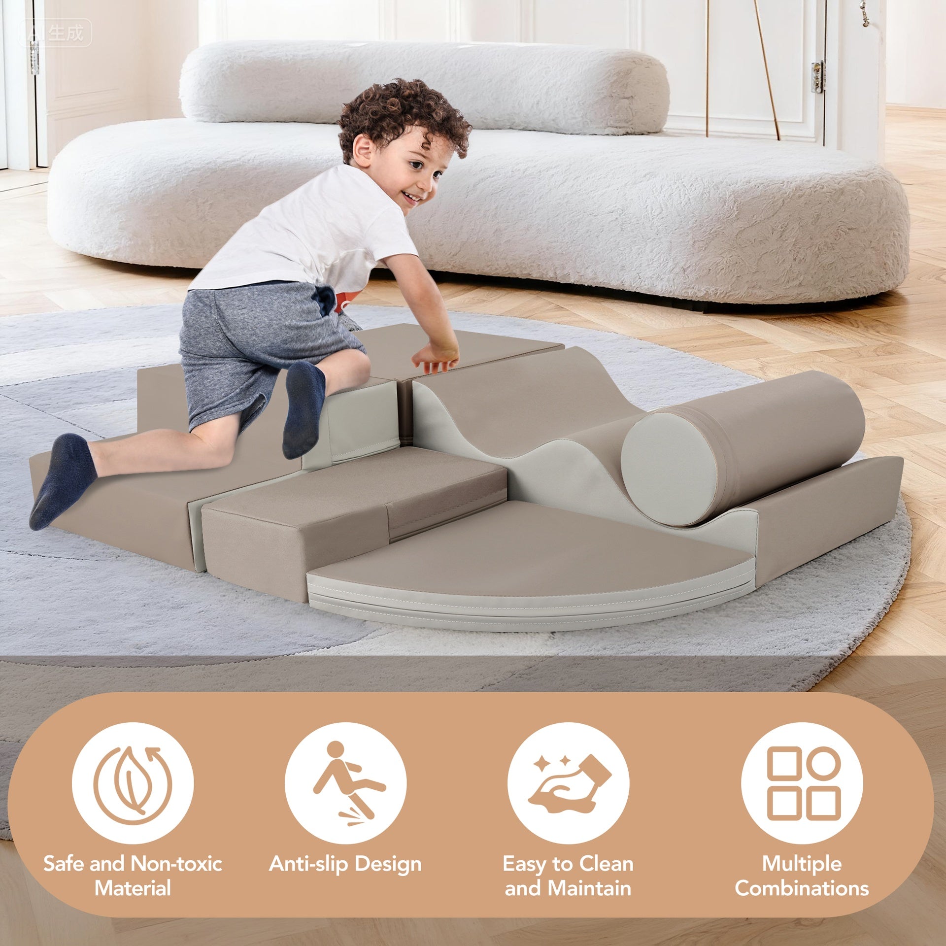 Soft Climb and Crawl Foam Playset 6 in 1, Soft Play Equipment Climb and Crawl Playground for Kids,Kids Crawling and Climbing Indoor Active Play Structure