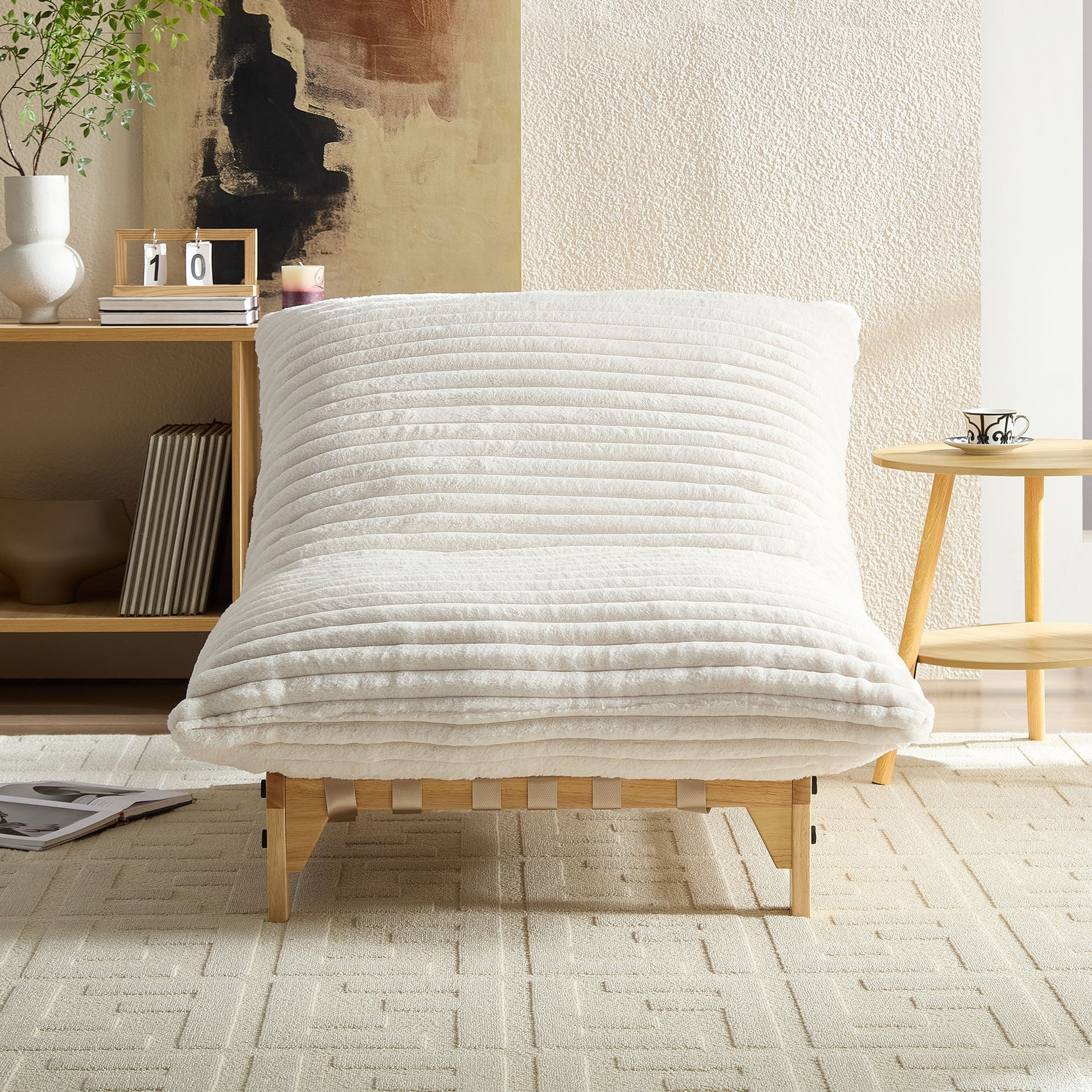 Accent  Armless Lazy Sofa, Casual Single Sofa, Corduroy Fabric, For Living Room And Bedroom , With Backrest, Single Seat, OFF-WHITE