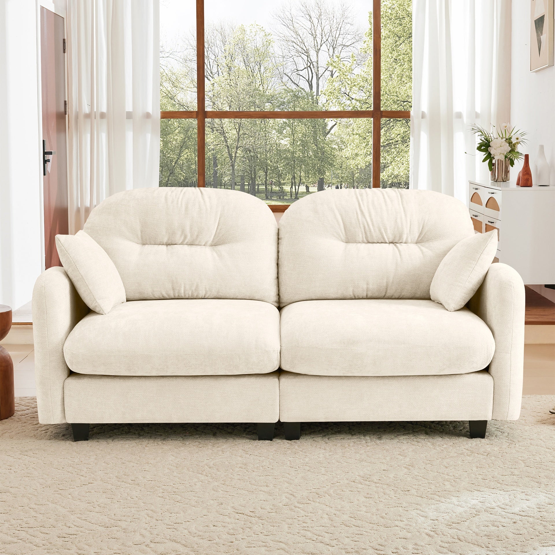Loveseat Cloud Sectional Couches Chenille Fabric, Tufted Cushion Backrest Design, Ergonomic Design, High-Density Foam Easy Install Elegant Armrests High Quality Wooden Base,Fits Living Rooms,Beige