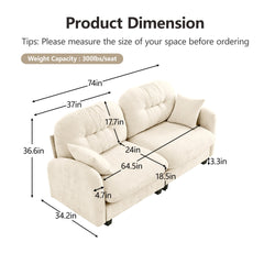 Loveseat Cloud Sectional Couches Chenille Fabric, Tufted Cushion Backrest Design, Ergonomic Design, High-Density Foam Easy Install Elegant Armrests High Quality Wooden Base,Fits Living Rooms,Beige