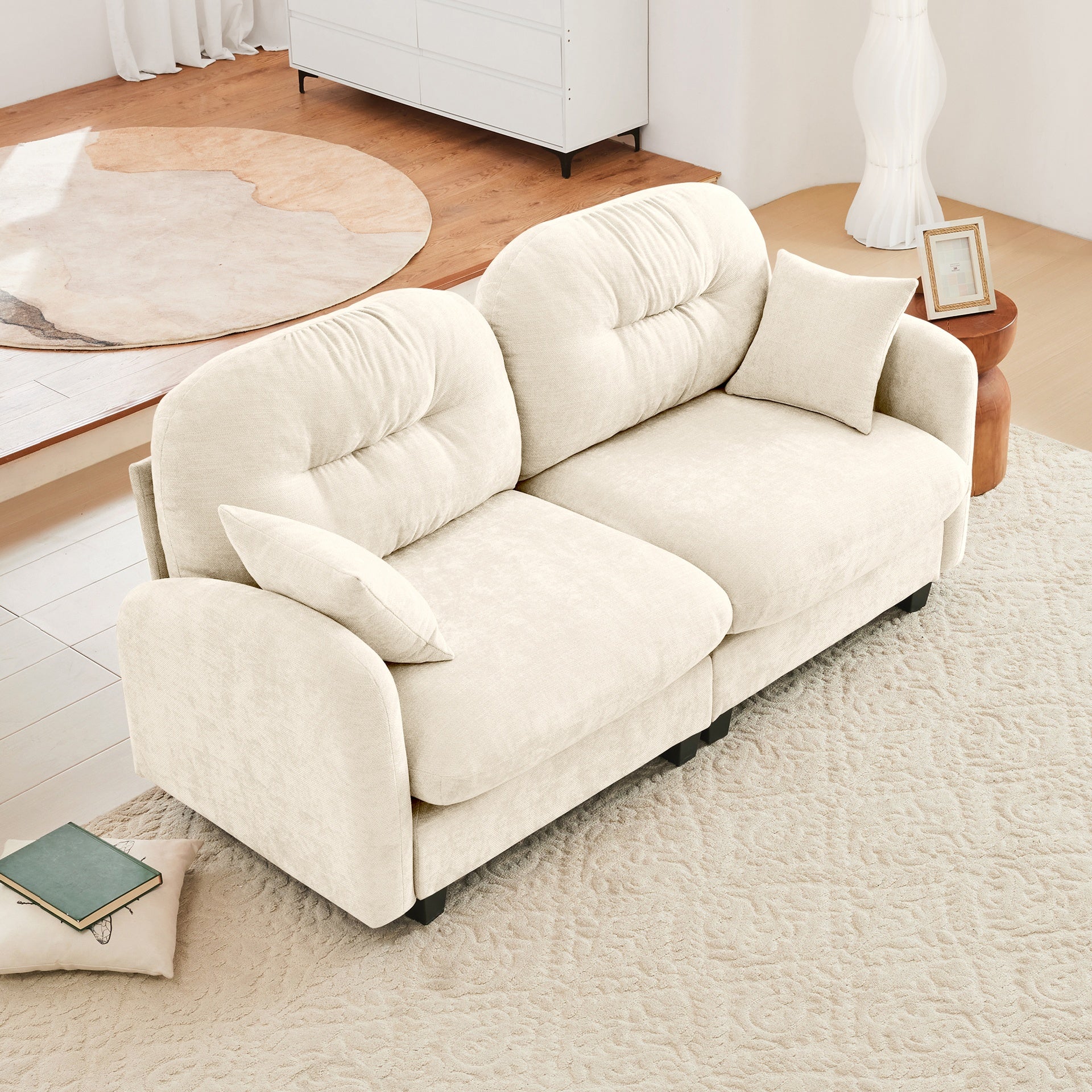 Loveseat Cloud Sectional Couches Chenille Fabric, Tufted Cushion Backrest Design, Ergonomic Design, High-Density Foam Easy Install Elegant Armrests High Quality Wooden Base,Fits Living Rooms,Beige