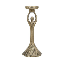 D4.5x11.5" Gold Aluminum Pillar Holder With Abstract Lady Design