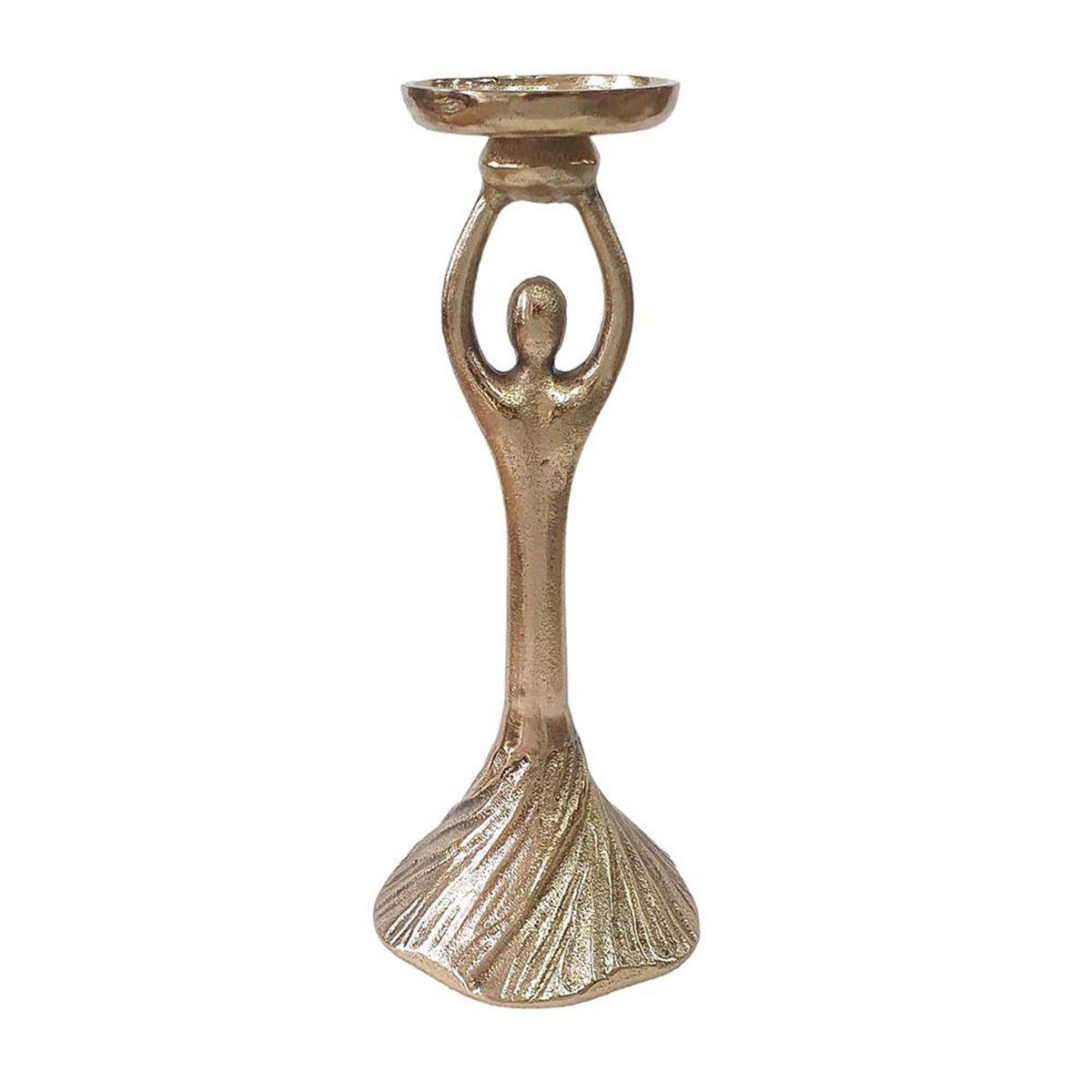 D4.5x11.5" Gold Aluminum Pillar Holder With Abstract Lady Design