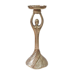 D4.5x11.5" Gold Aluminum Pillar Holder With Abstract Lady Design