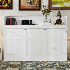 Twin XL Size Murphy Bed with Desk,LED Light and USB Charging Station,White