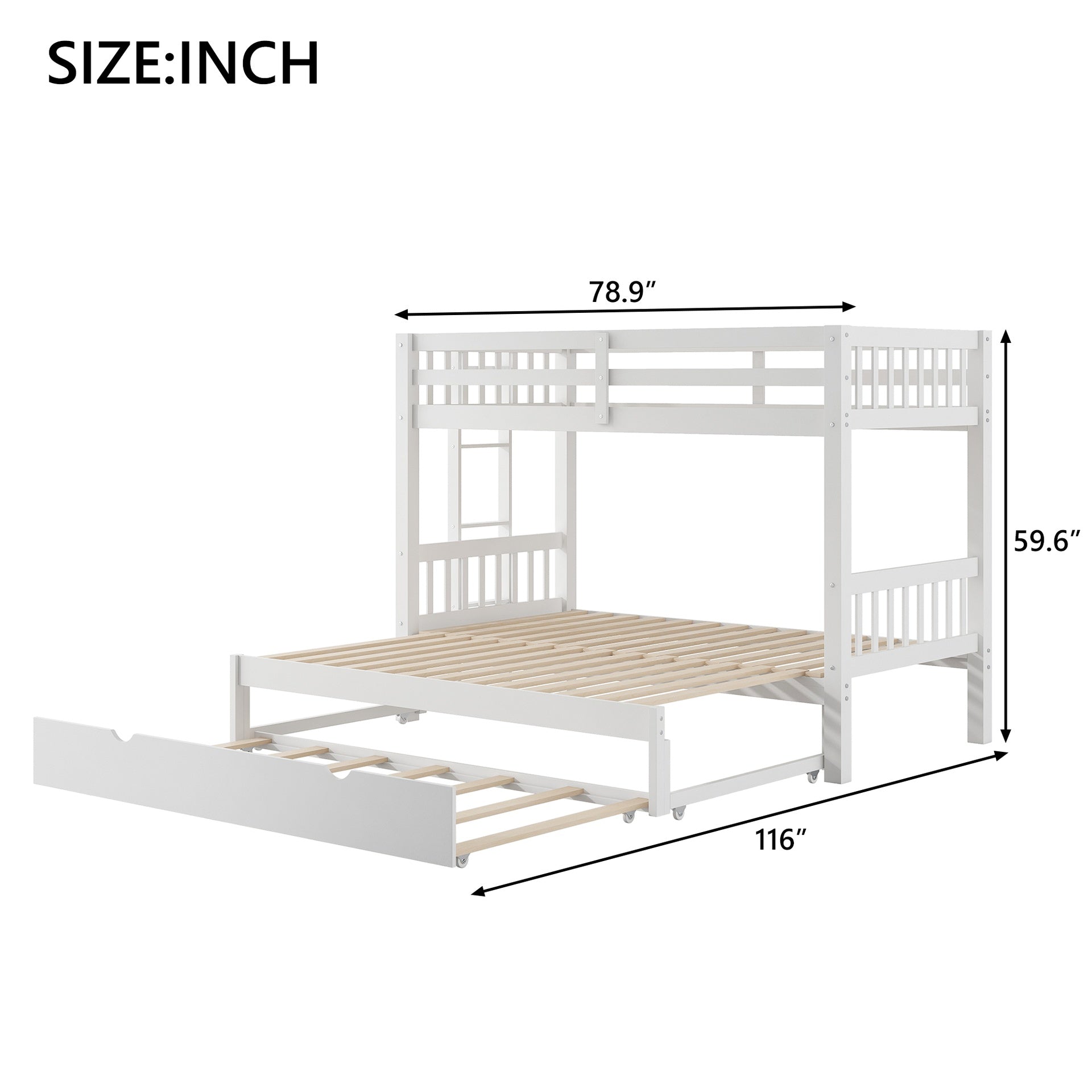 Twin over Pull-out Bunk Bed with Trundle, White