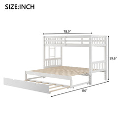 Twin over Pull-out Bunk Bed with Trundle, White