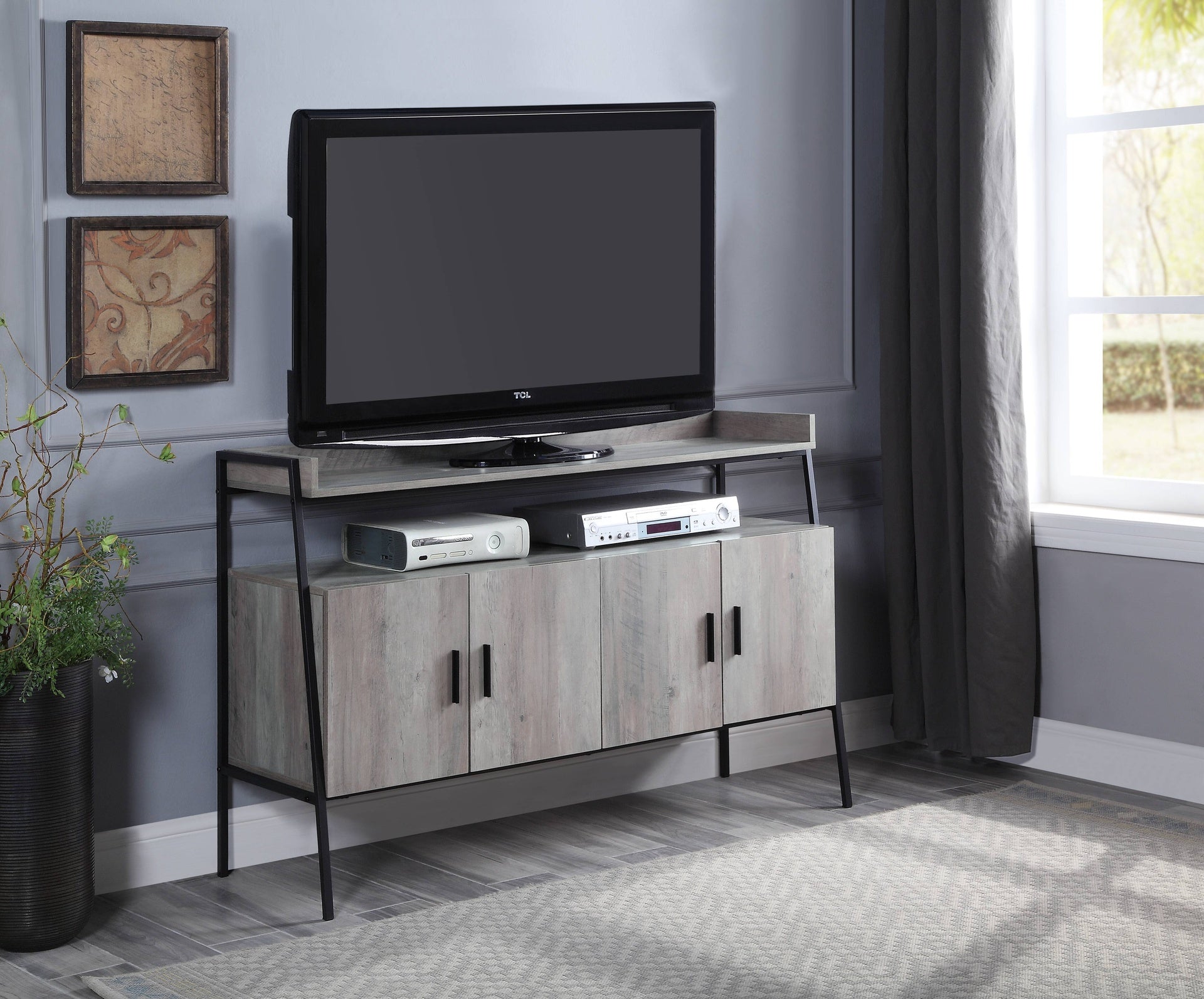 Samiya Gray Oak & Black Finish TV Stand