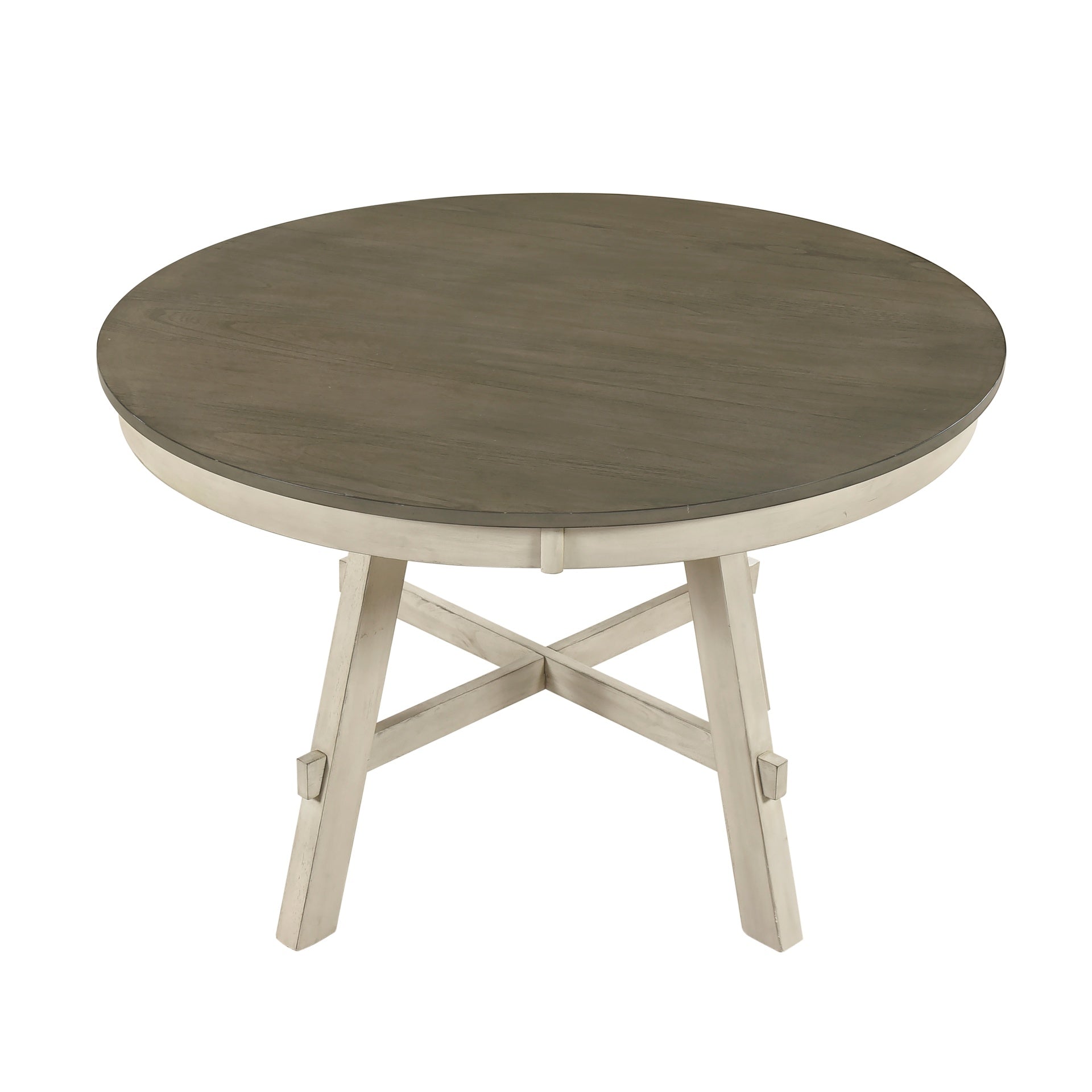 Contemporary Farmhouse Style Round Dining 5Pcs Set Table and 4x Side Chairs Wooden Furniture Antique White Gray Black Finish