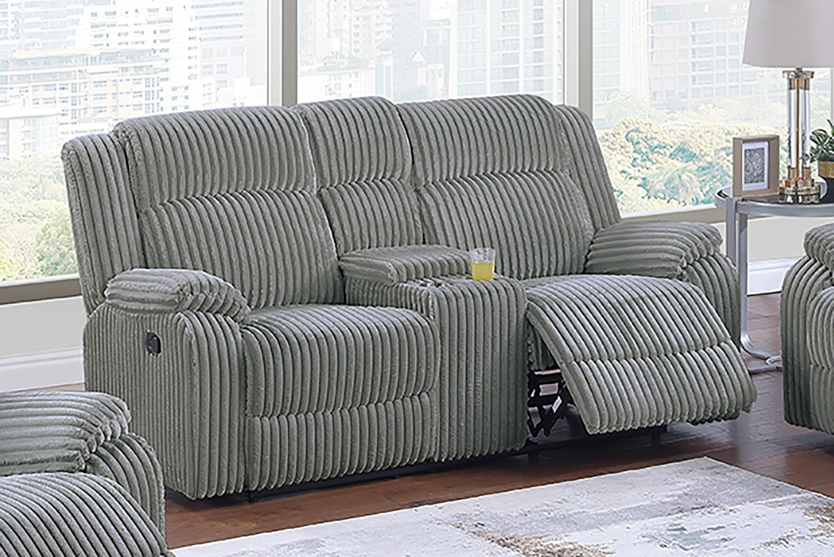 Smoke Color Fur Like Corduroy 1pc Motion Loveseat Living Room Reclining Couch Plush Textured Seat