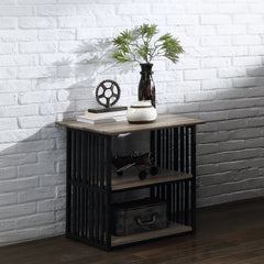 Rustic Industrial Black and Antique Oak Finish Open Shelves Nightstand 1pc Metal Frame Durable Bedroom Furniture