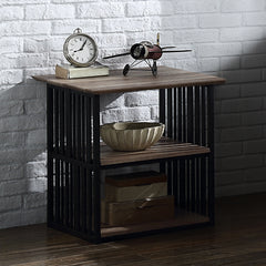 Rustic Industrial Black and Antique Oak Finish Open Shelves Nightstand 1pc Metal Frame Durable Bedroom Furniture